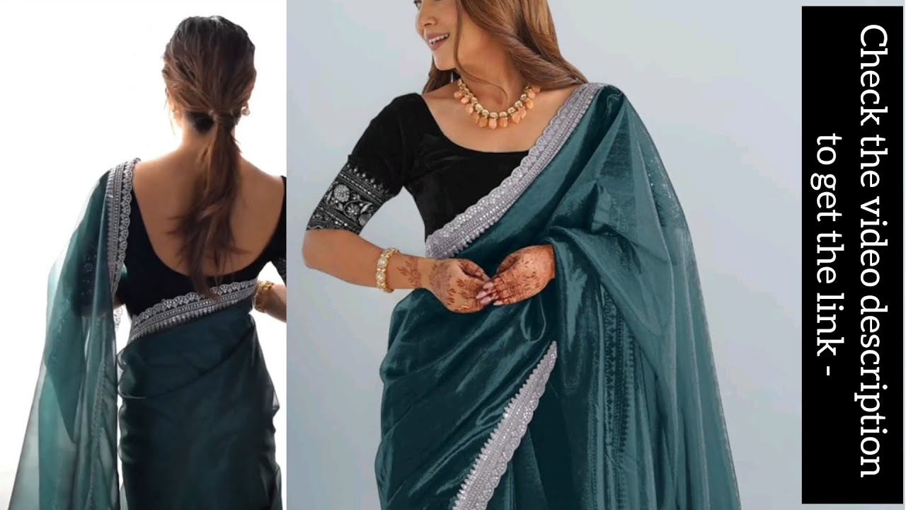 AKHILAM Women's Shimmer Organza Sequence Embroidery Saree With Unstitched Blouse Piece