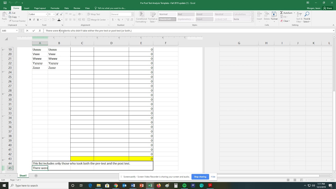 Pre/Post Test Analysis Form Shaw Morgan
