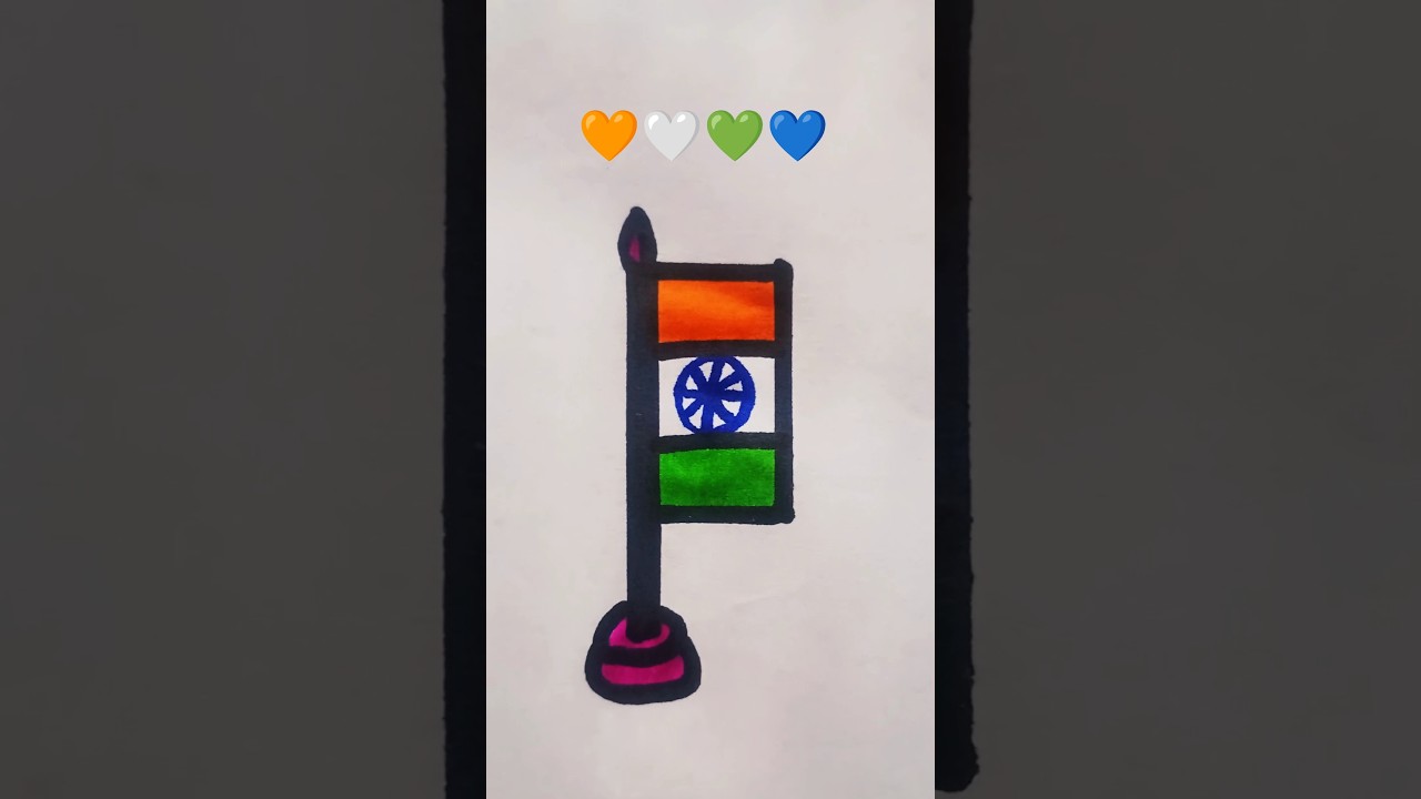 Indian Flag Drawing Easy 🇮🇳 | Creative Flag Stand Drawing | Step by Step #shorts #viralvideo #viral🩷