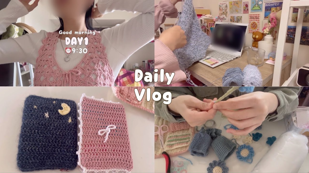【Vlog】可愛いビスチェとお花とブックカバーを編んだよ💎‎🤍IKEAに行った日/編み物だらけの日々🌷🌸