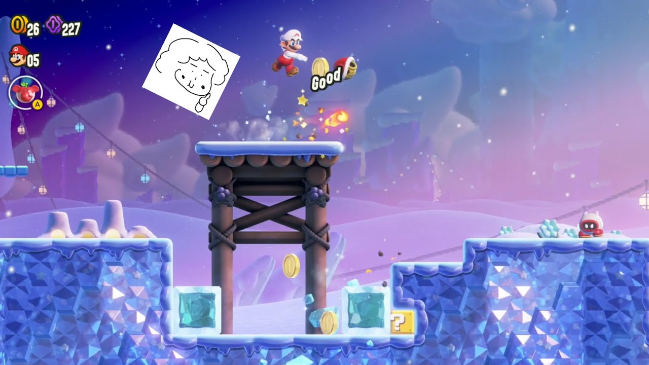 スーパーマリオワンダーにお母さんが挑戦、録画が長い時間になってしまった。乗って突進獅子のところ後少しだと思うんだけどね😅…