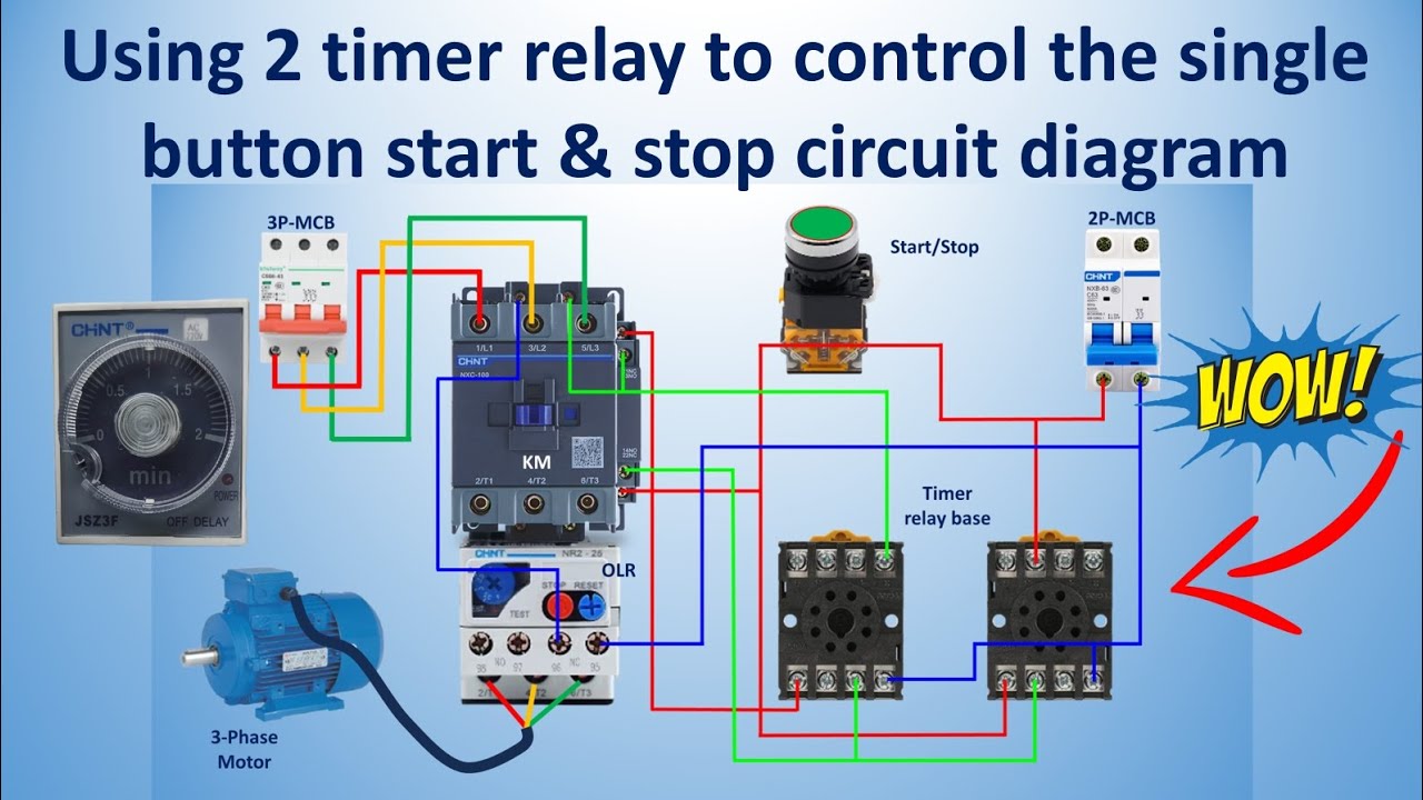 Using 2 Timer Relays to Control Single Button Start & Stop Circuit Diagram | Wiring Guide