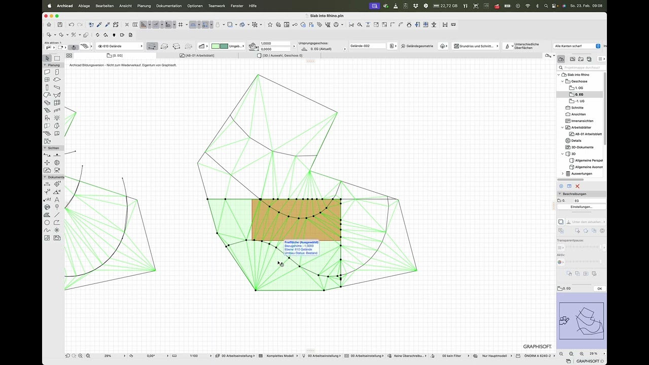 Archicad28 Freifl&auml;chen zerschneiden zum Umf&auml;rben