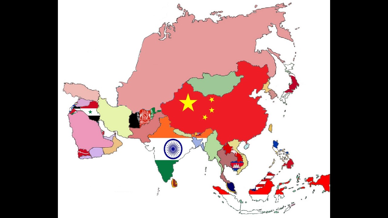 drwing asia with flags 1964