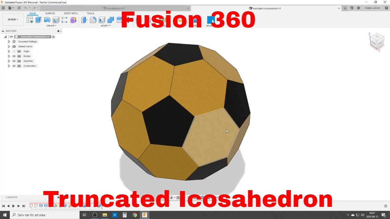 Усечённый икосаэдр (футбольный мяч) — просто в Fusion 360 — без математики и углов
