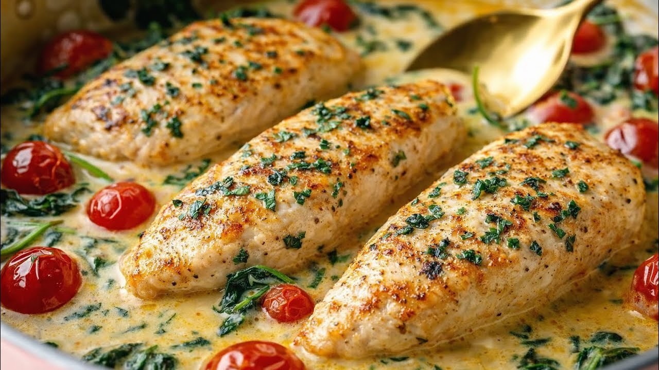 Roast chicken in creamy mushroom sauce. Dinner in 10 minutes!
