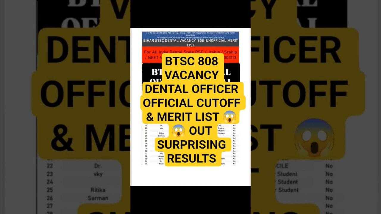 BTSC Dentist 2025 | Cutoff Out | Shocking Results Merit List | 808 Vacancies | BPSC #bihar #shorts
