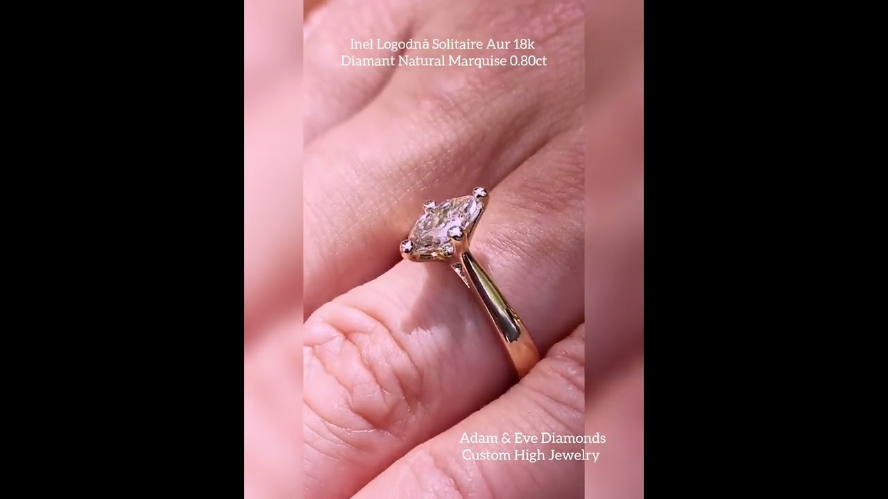 ❤️Inel Logodna Solitaire Aur Galben 18k cu Diamant Natural Marquise Cut de 0.80ct Very Light Brown&nbsp;