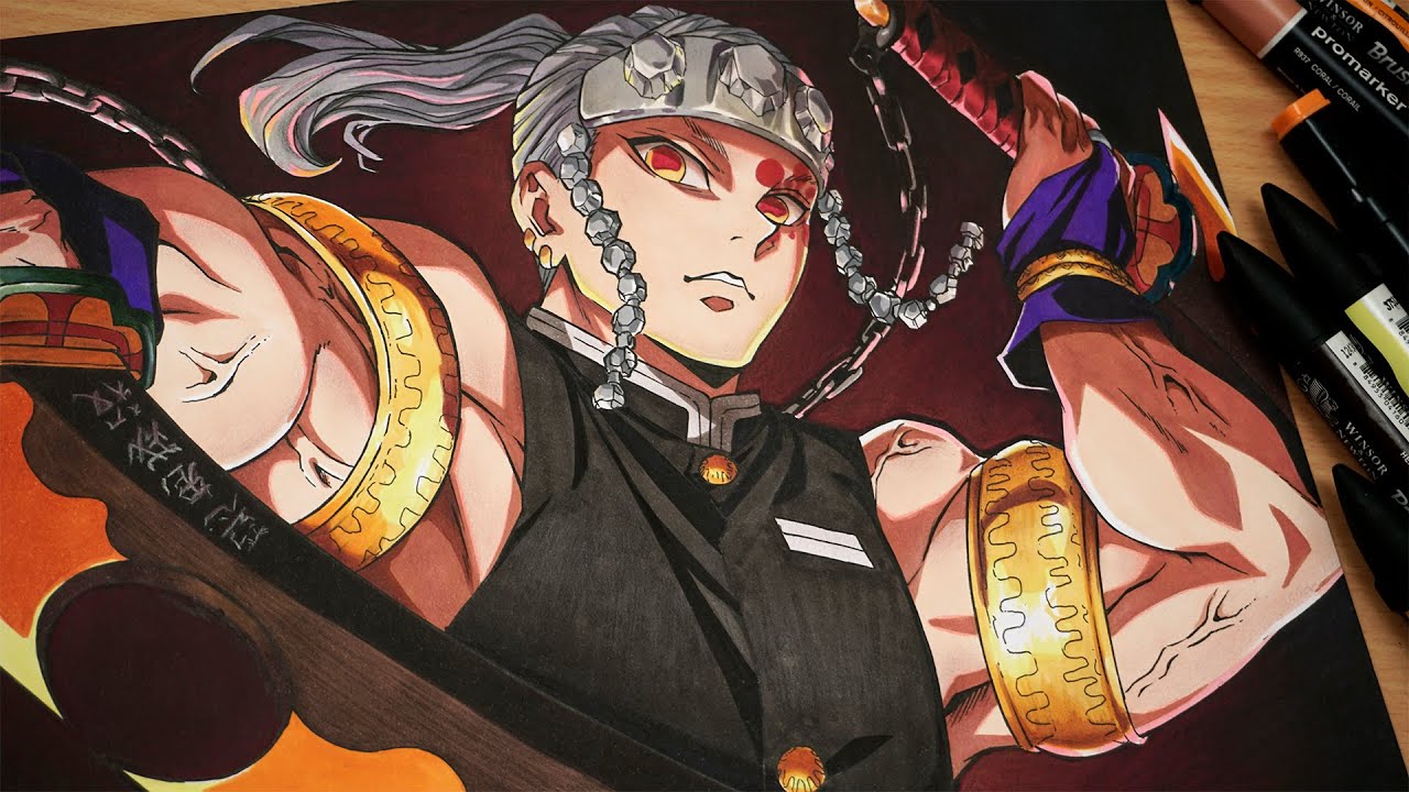 Рисунок Тенгена Узуи из истребителя демонов