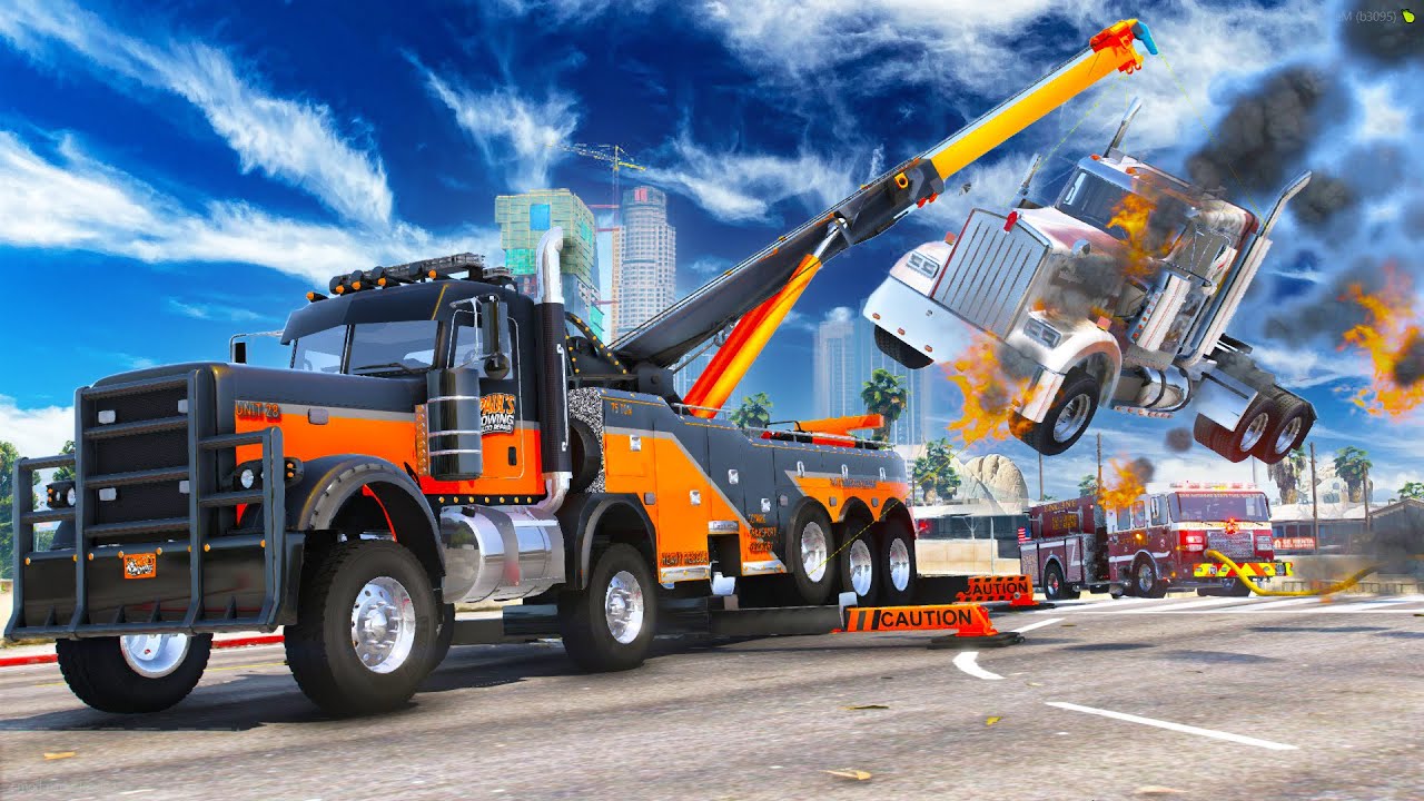 EXPLOSIVE Fire While Towing Flipped Truck in GTA 5 RP!
