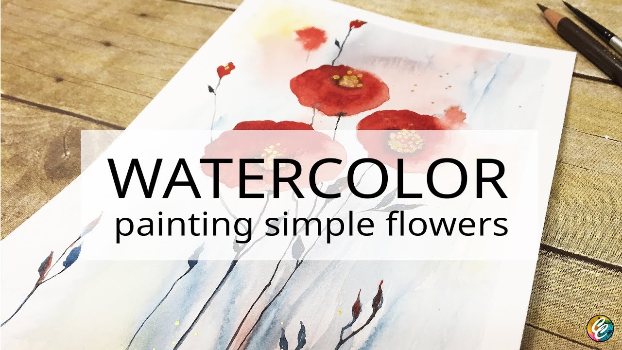 watercolor painting: simple flowers with a touch of gold