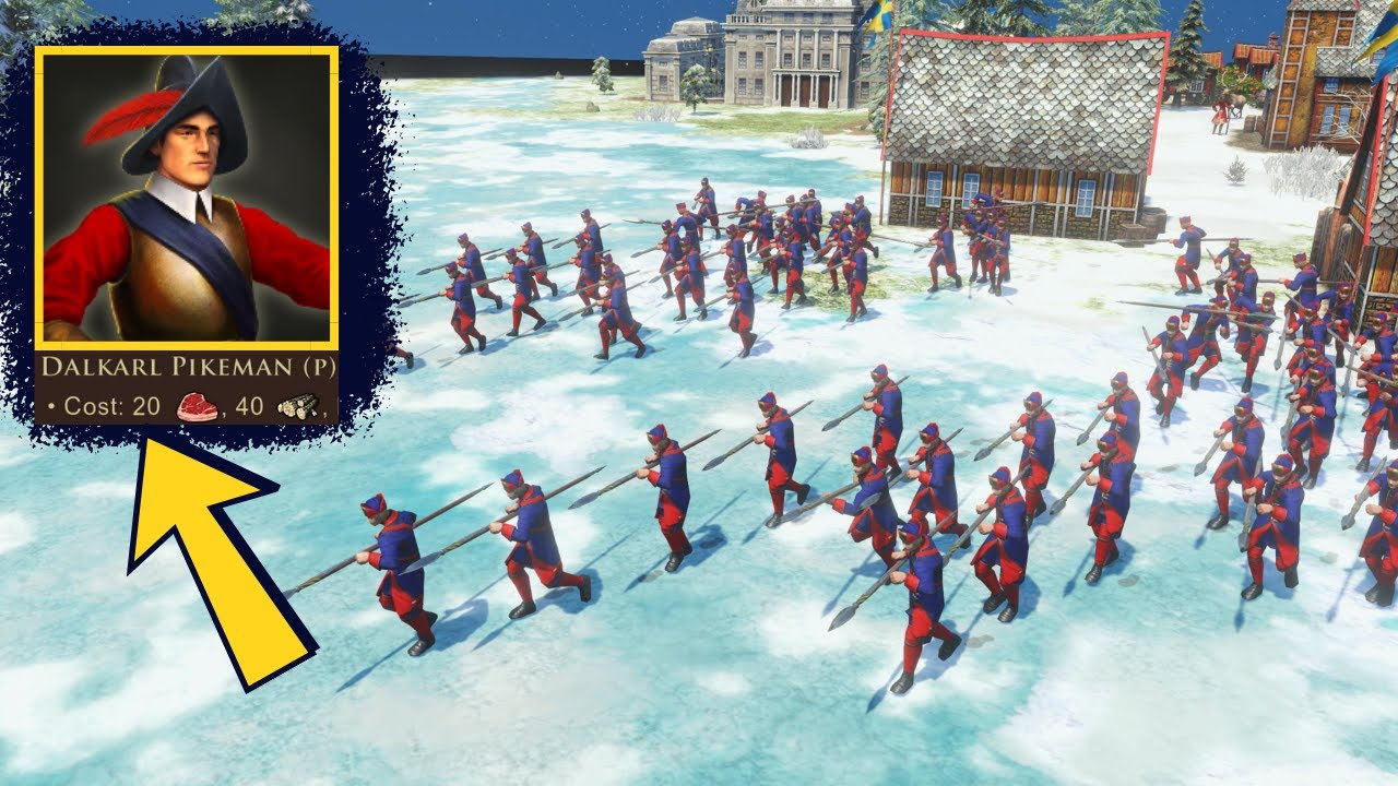 AOE3DE: НЕ ДОПУСТИТЕ, ЧТОБЫ ШВЕДЬ получила 4-ю эпоху!!! Безумный спам пиками 2 на 2!