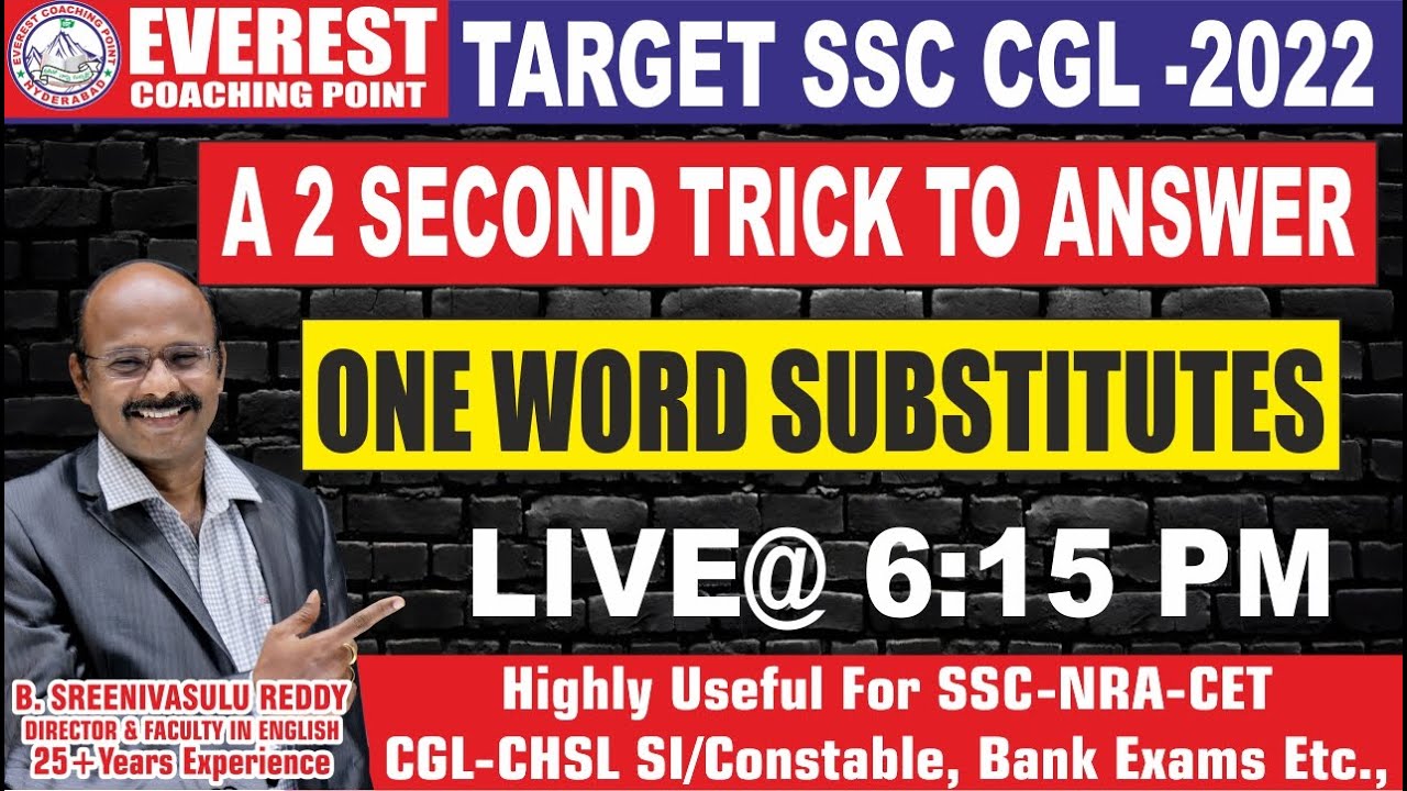 BEST ENGLISH QUESTIONS ON  ONE WORD SUBSTITUTES | TARGET SSC CGL 2022 | B SREENIVASULU REDDY SIR