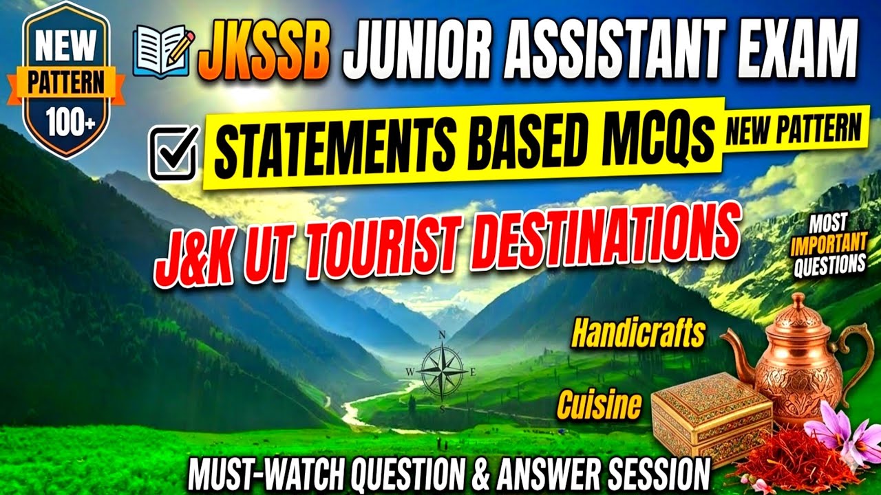 Important Tourist Destinations J&K MCQs | (New Statements Pattern) for JKSSB Junior Assistant (2026)
