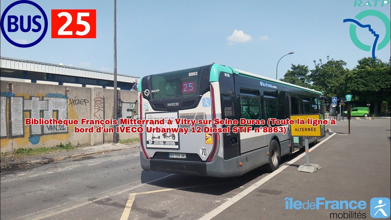 [Ligne 25 RATP] IVECO Urbanway 12 STIF n°8863 - Bibliothèque François Mitterrand à Vitry Duras