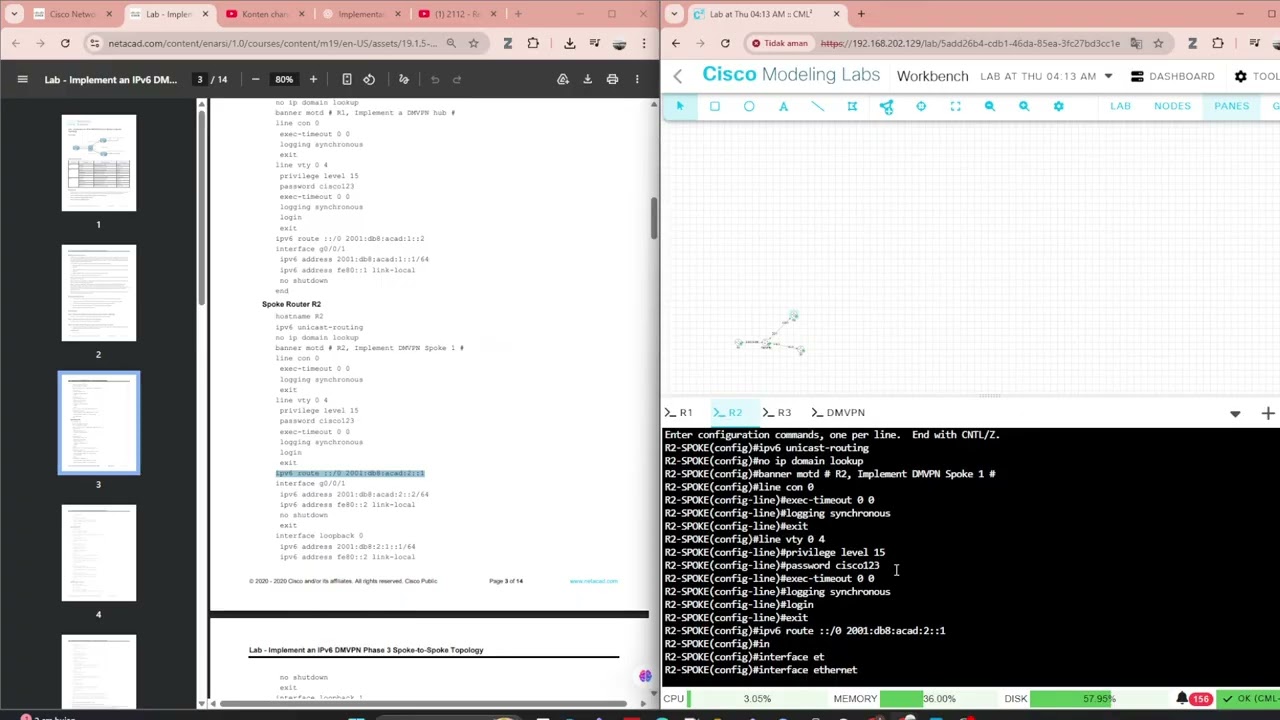 19.1.5 Lab - Implement an IPv6 DMVPN Phase 3 Spoke-to-Spoke Topology