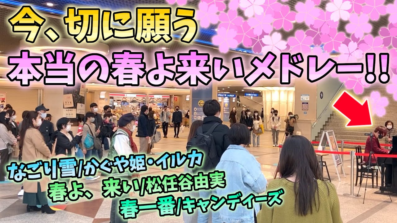 【ストリートピアノ】『なごり雪』／かぐや姫・イルカ～『春よ、来い』／松任谷由実～『春一番』／キャンディーズ（今、切に願う。本当の春よ来いメドレー）〔デュオ神戸ストリートピアノ〕