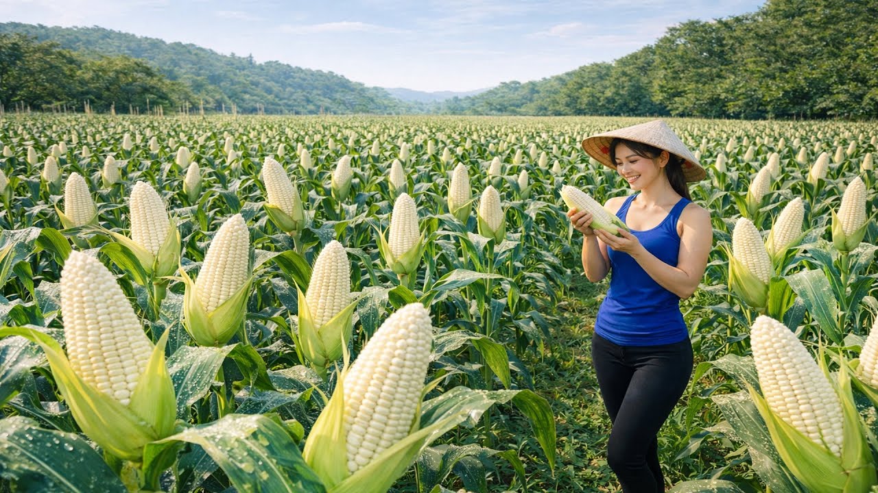 Harvesting Fresh White Corn to Sell at the Local Market | Emma Daily Life