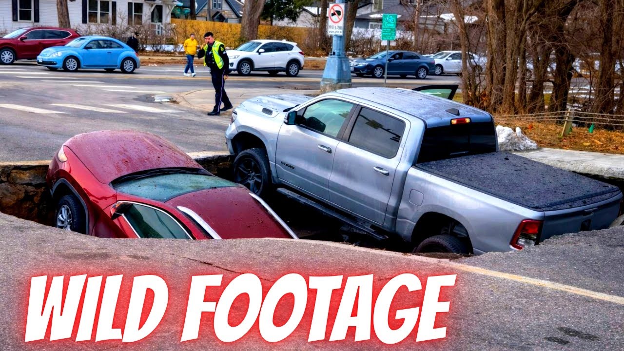 Massive Sinkhole Swallows Two Cars - Bad drivers & Driving fails #1495