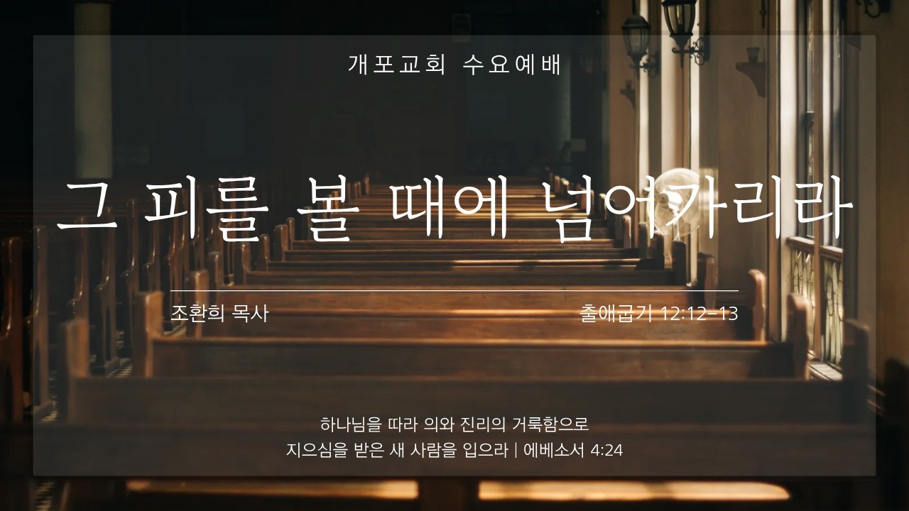 [개포교회 수요설교] 2026.3.11 | 그 피를 볼 때에 넘어가리라 | 조환희 목사 | 출애굽기 12:12-13