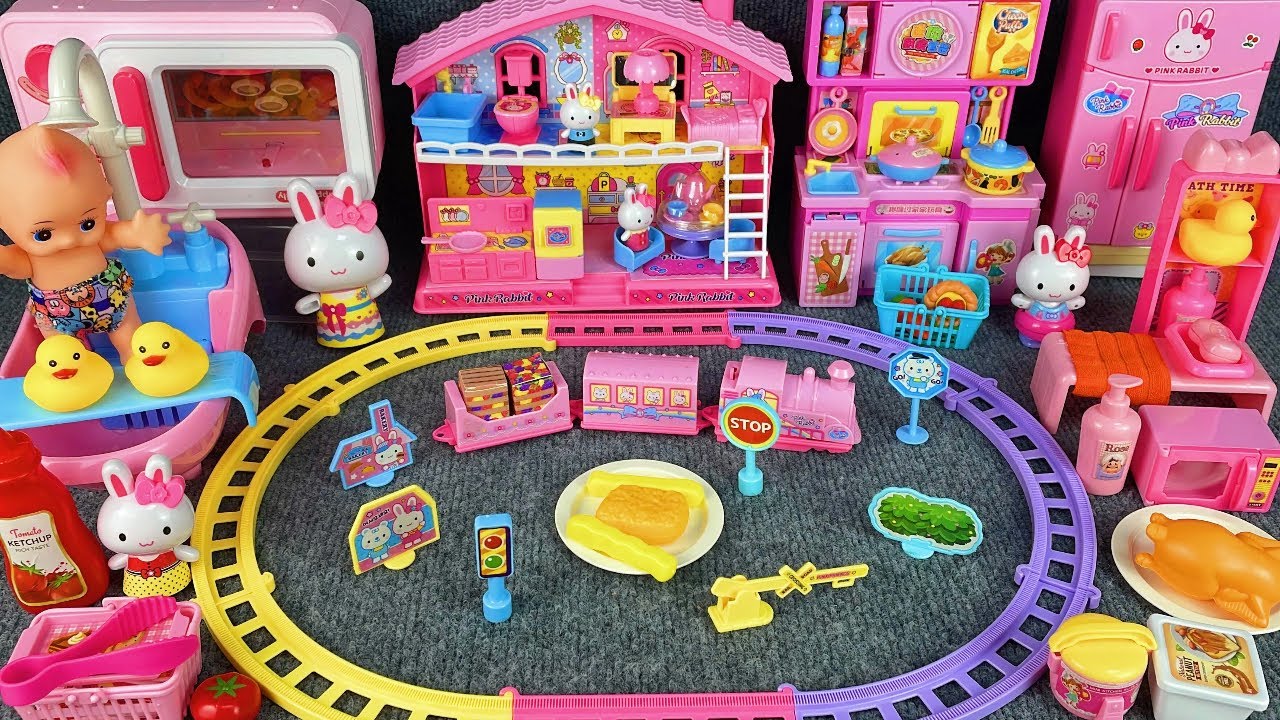 16 Minutes Satisfying with Unboxing Pink Rabbit House & Train Play Set Review Toys | ASMR 