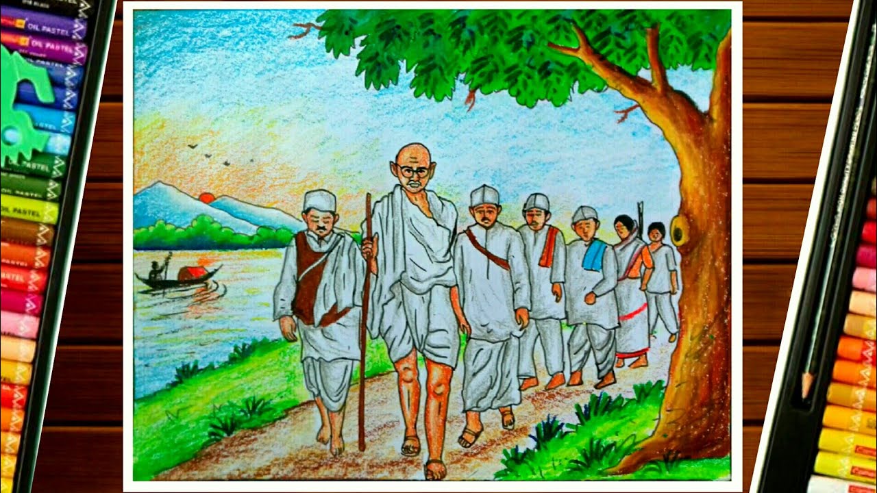 GANDHIJI DANDI YATRA DRAWING||GANDHIJI DRAWING||SALT MARCH