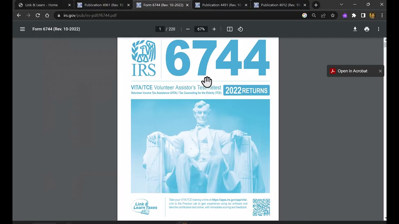 IRS VITA Volunteer Certification (see link below for new certification site for tax year 2024)