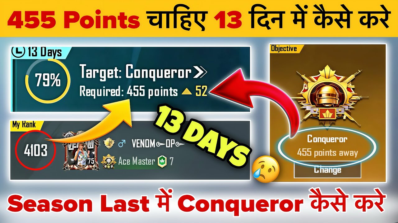 🇮🇳Rank 4000 Ace Master to Conqueror Strategy🔥| Season End Conqueror Rankpush Tips & Strategy✅