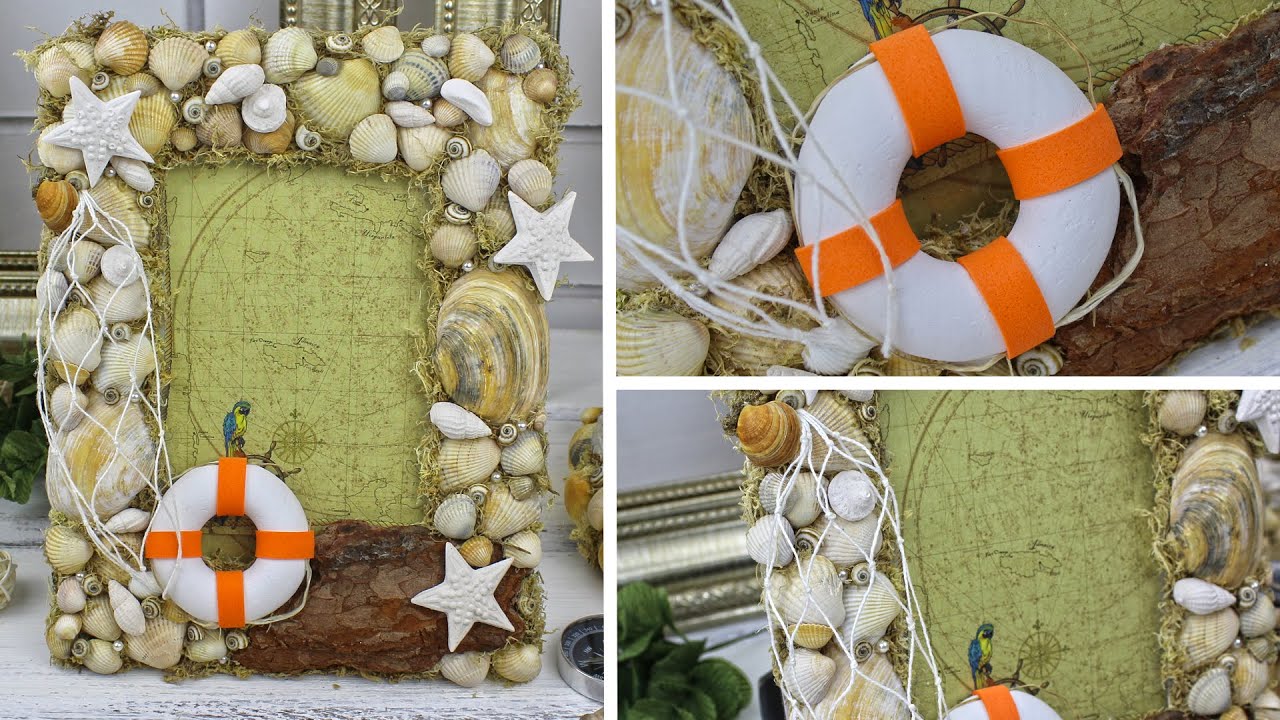 🐬 DIY Декоративная РАМКА для фото ИЗ РАКУШЕК своими руками / Красота в морском стиле | Eva-Konfetti