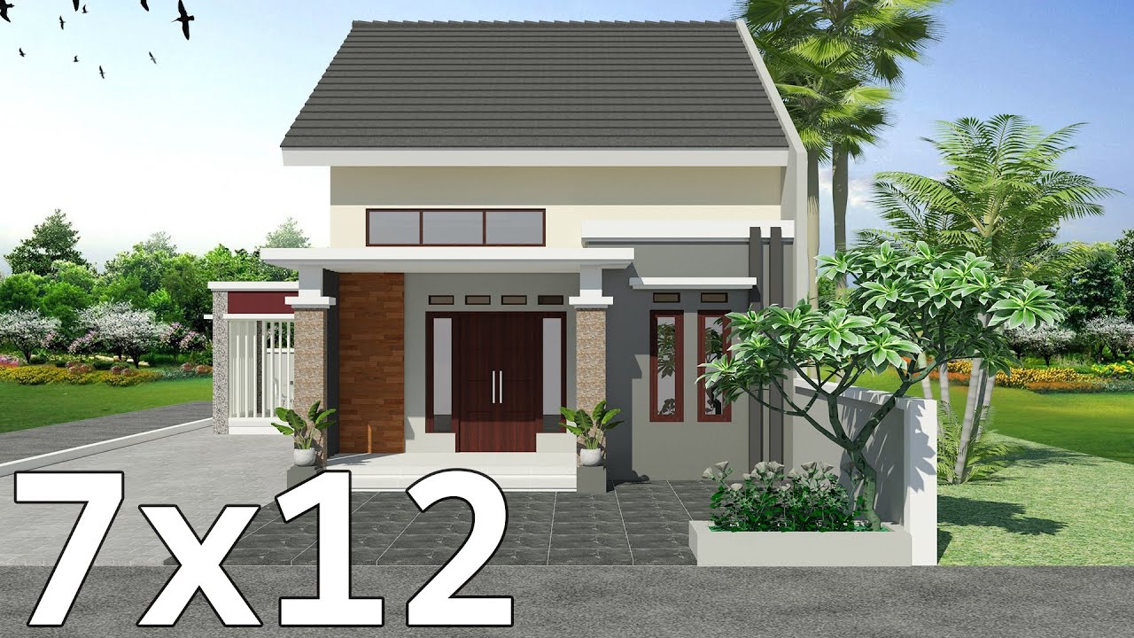 Desain Rumah 7x12 dengan 3 kamar tidur | 2 kamar mandi di dalam | Hook Teras Samping