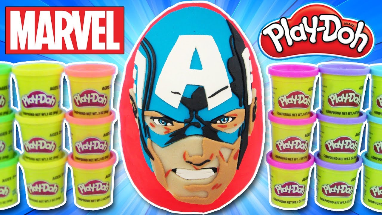 GIANT Captain America SURPRISE EGG PLAY DOH with Marvel Avengers Toys, Justice League Heroes & MORE