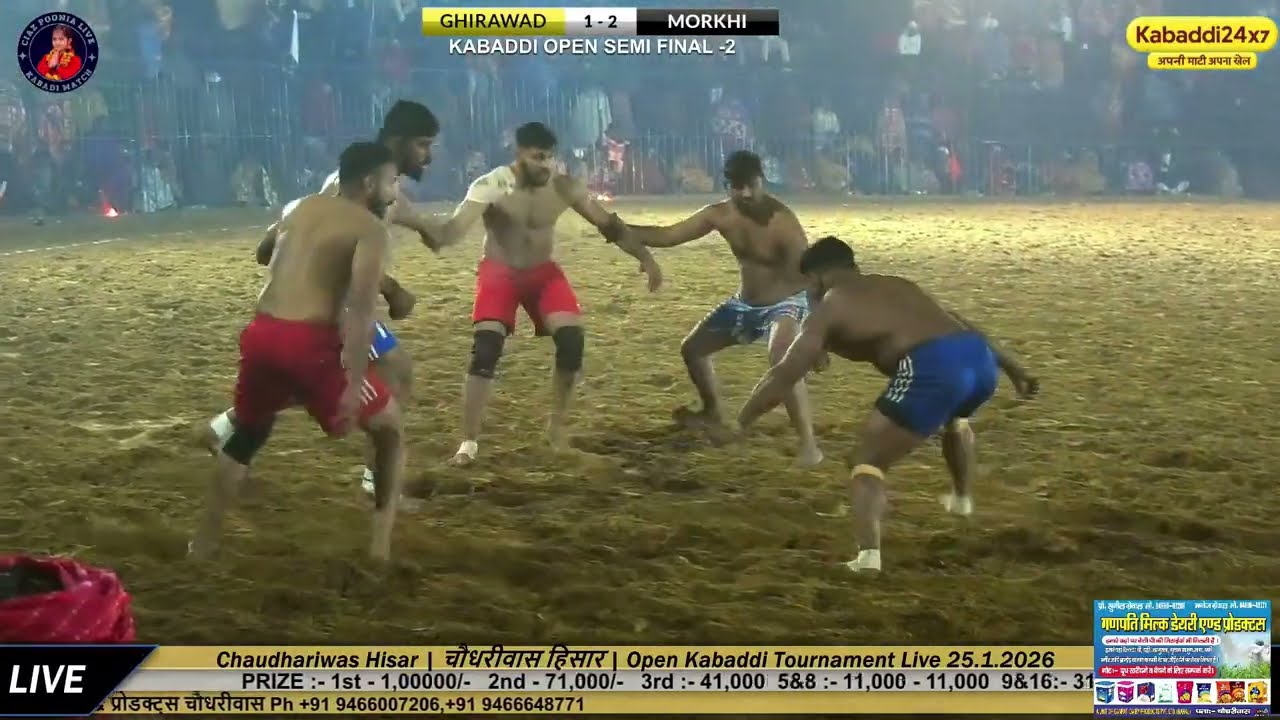 GHIRAWAD V/s MORKHI SEMI FINAL- 2 AT Chaudhariwas Hisar Open Kabaddi Tournament