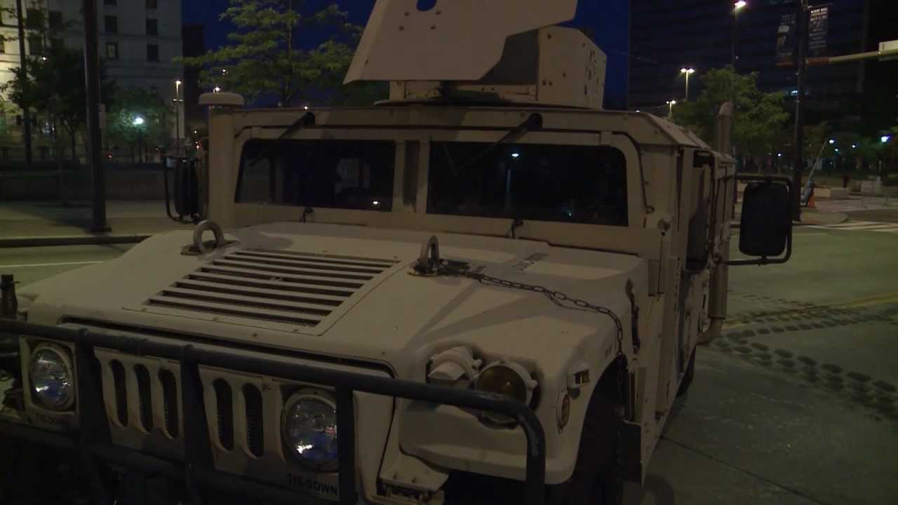 Marines convoy through the streets of Cleveland