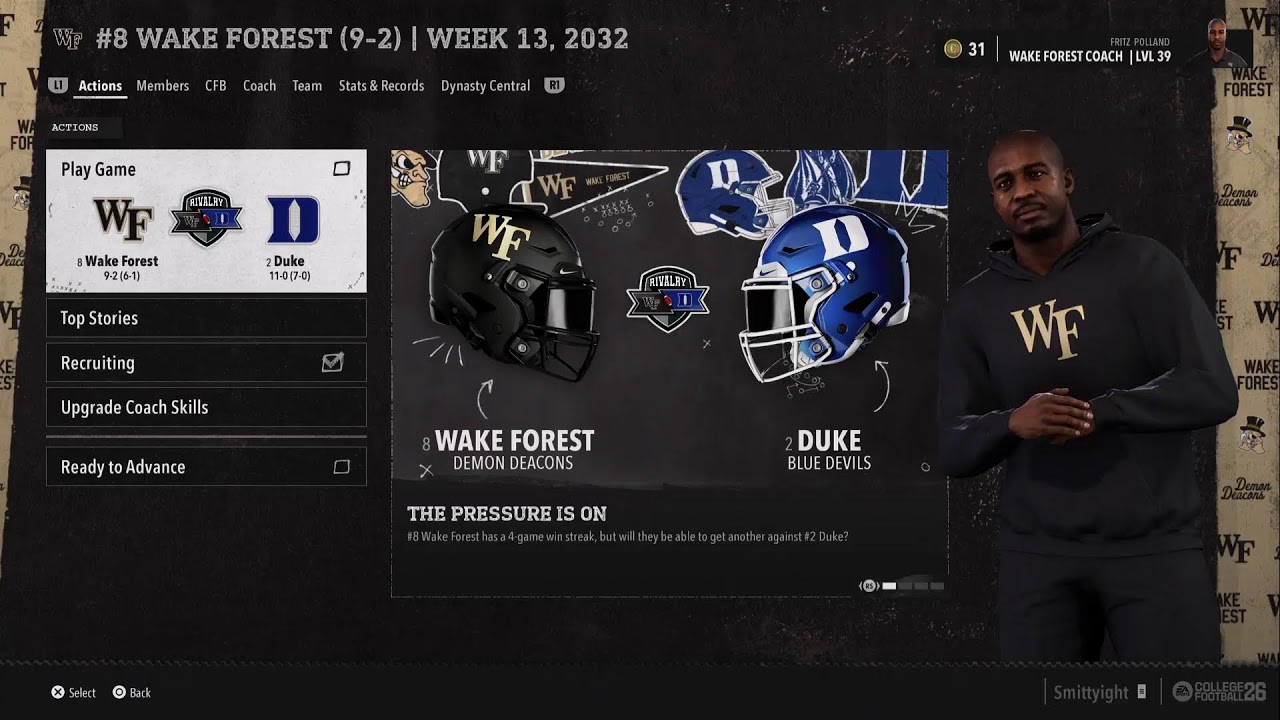 Ncaa25 dynasty football League Wake forest ACC game Vs Duke