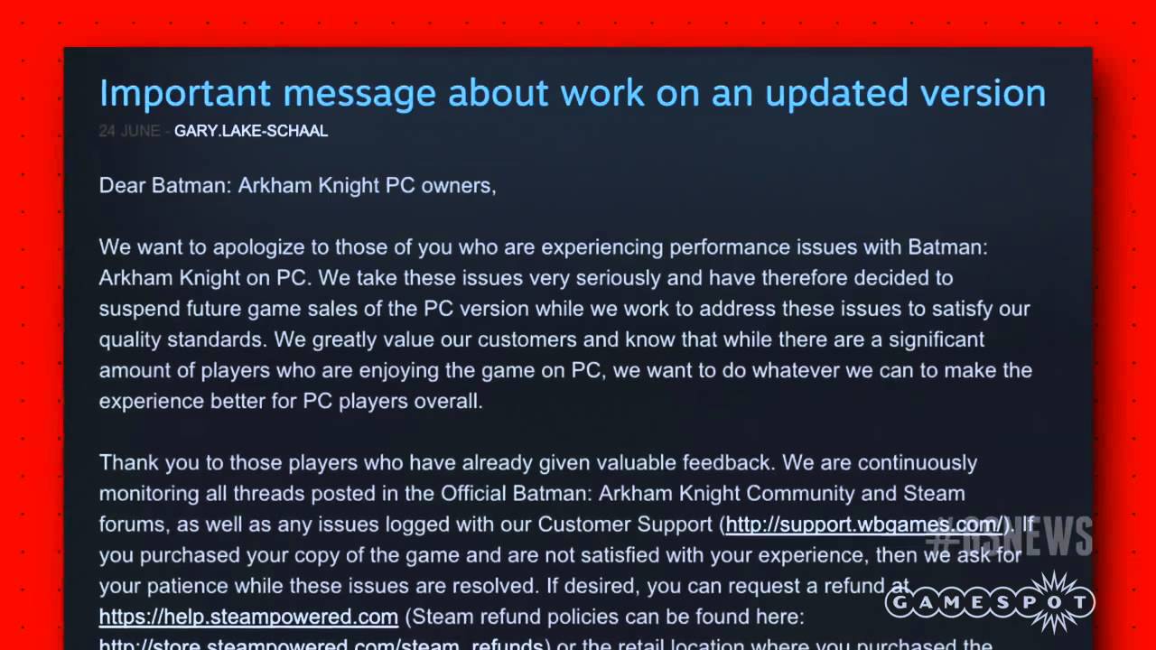 Batman  Arkham Knight Voluntarily Taken Off Steam   GS News Update