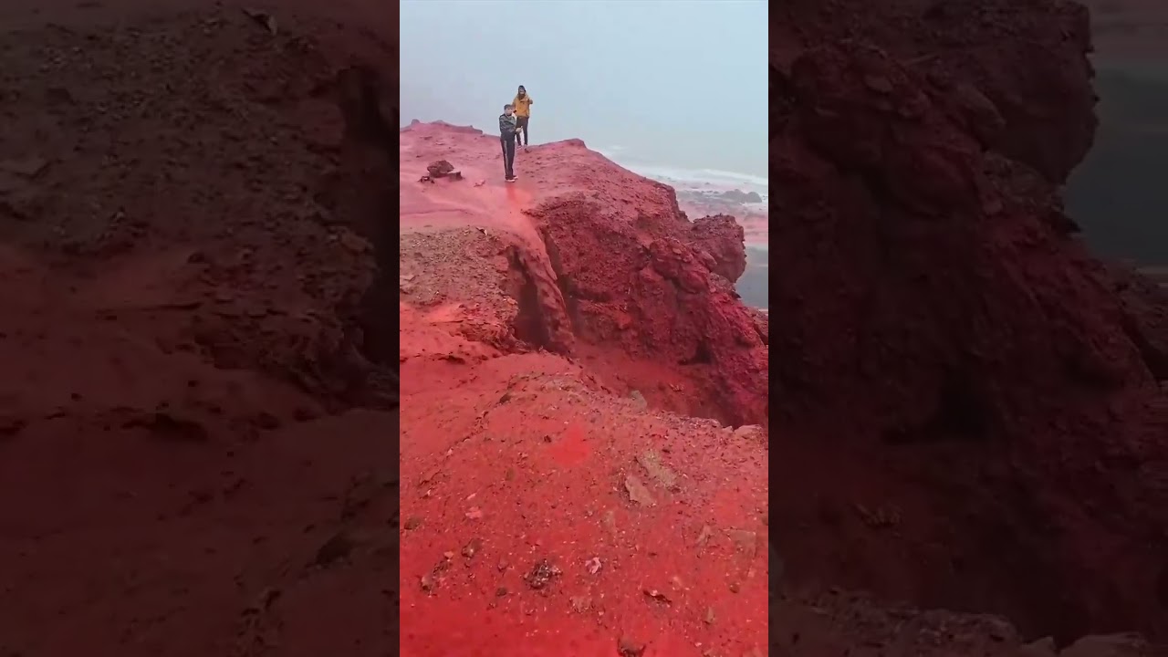 Heavy rain at red beach in Hormoz island Iran 🙂
