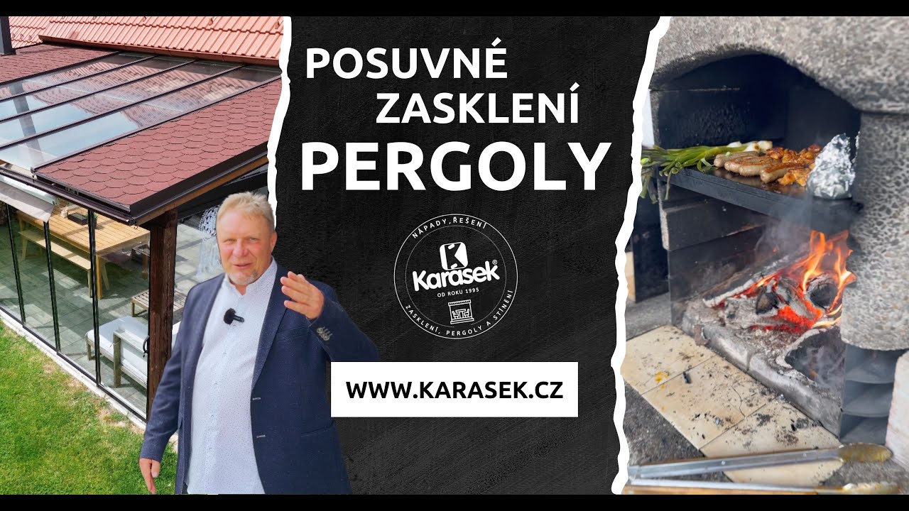 Rámové posuvné zasklení pergoly, baldachýn, rolety
