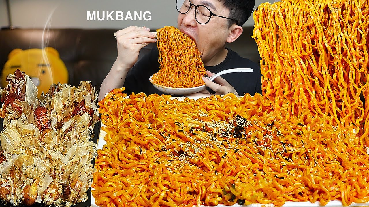 ASMR MUKBANGㅣSpicy Fire Noodles & TakoyakiㅣEATING SHOW