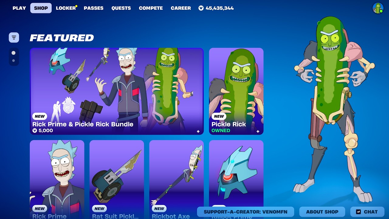 🥒 NEW Prime Rick, Pickle Rick, Mr.PB & Squanchy Bundle Fortnite Item Shop! (Full Showcase)