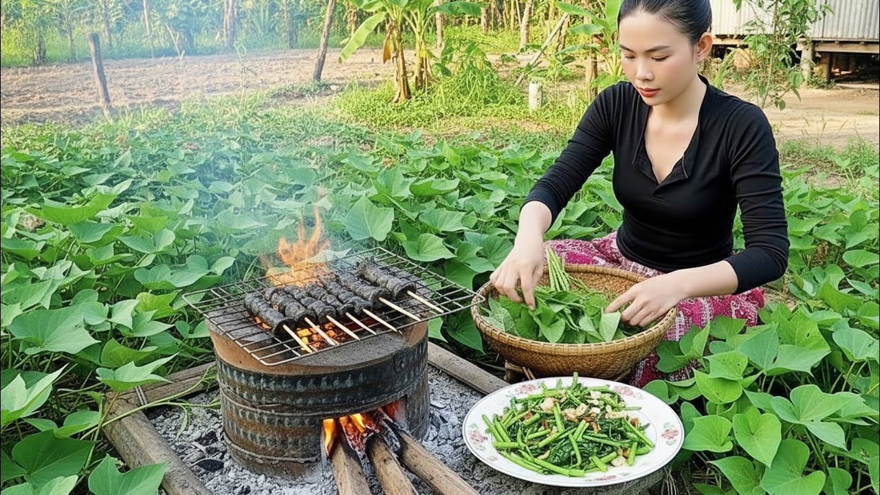 Countryside Life: Harvesting Garden Greens and Making Tasty Mushroom Meals