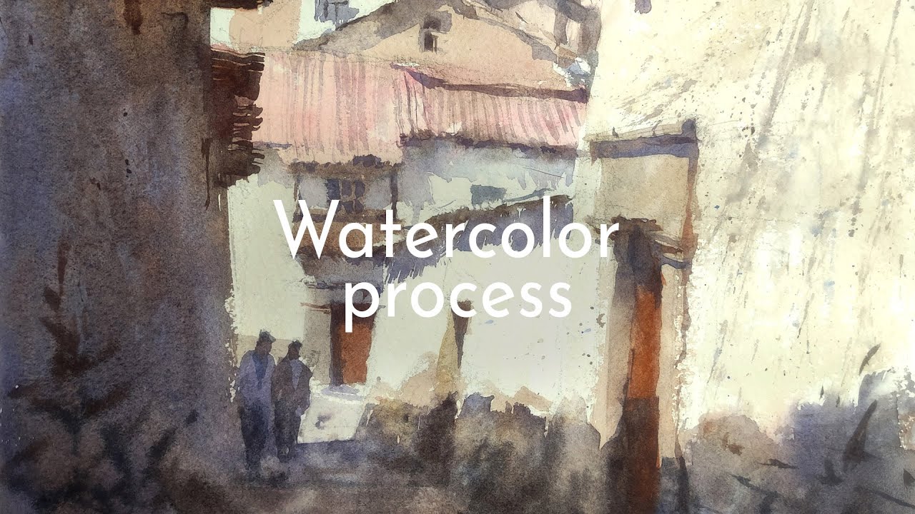 Painting process: Cityscape - Sunny day in watercolor -  Paisaje urbano del Cusco en acuarela
