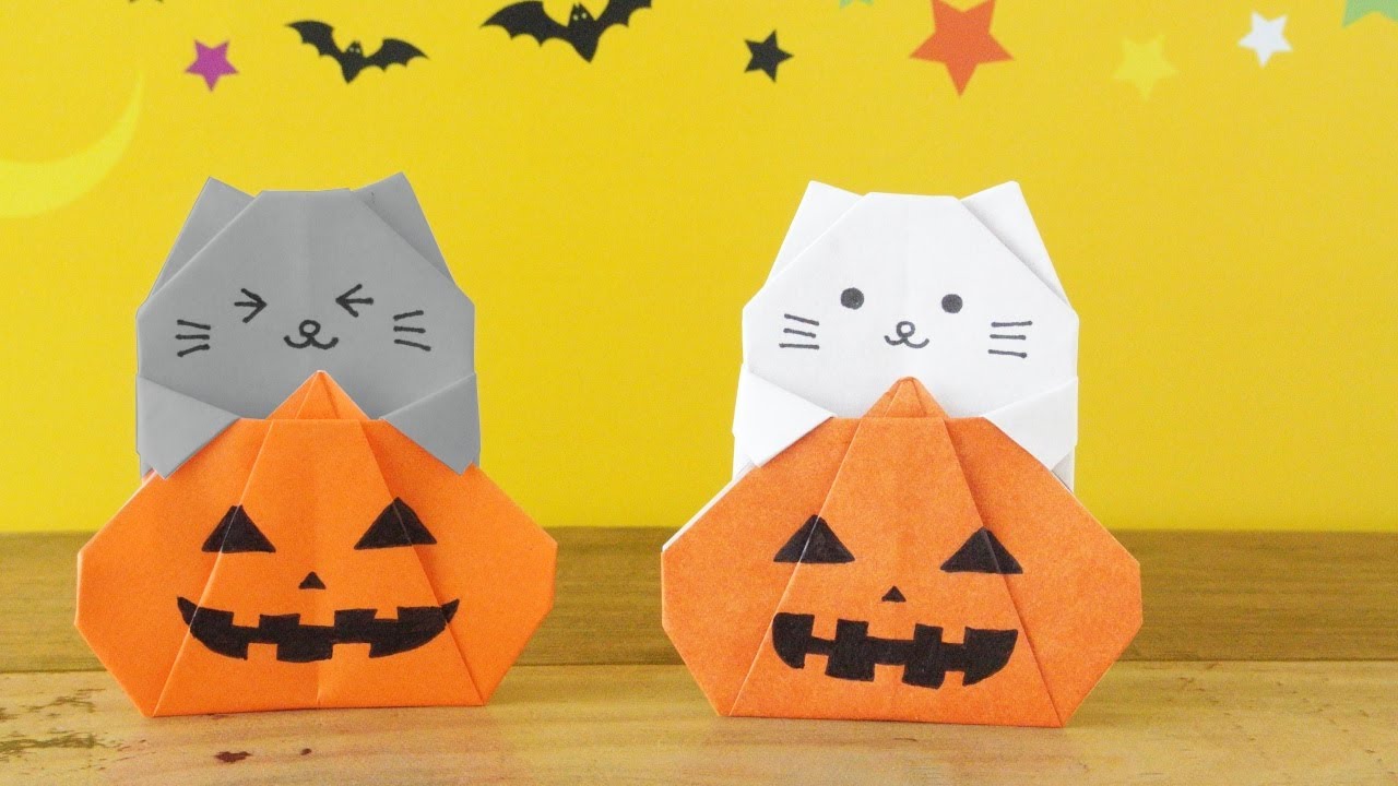 【ハロウィン折り紙】1枚でかぼちゃ猫の作り方　[Halloween Origami] Cat with pumpkin instructions