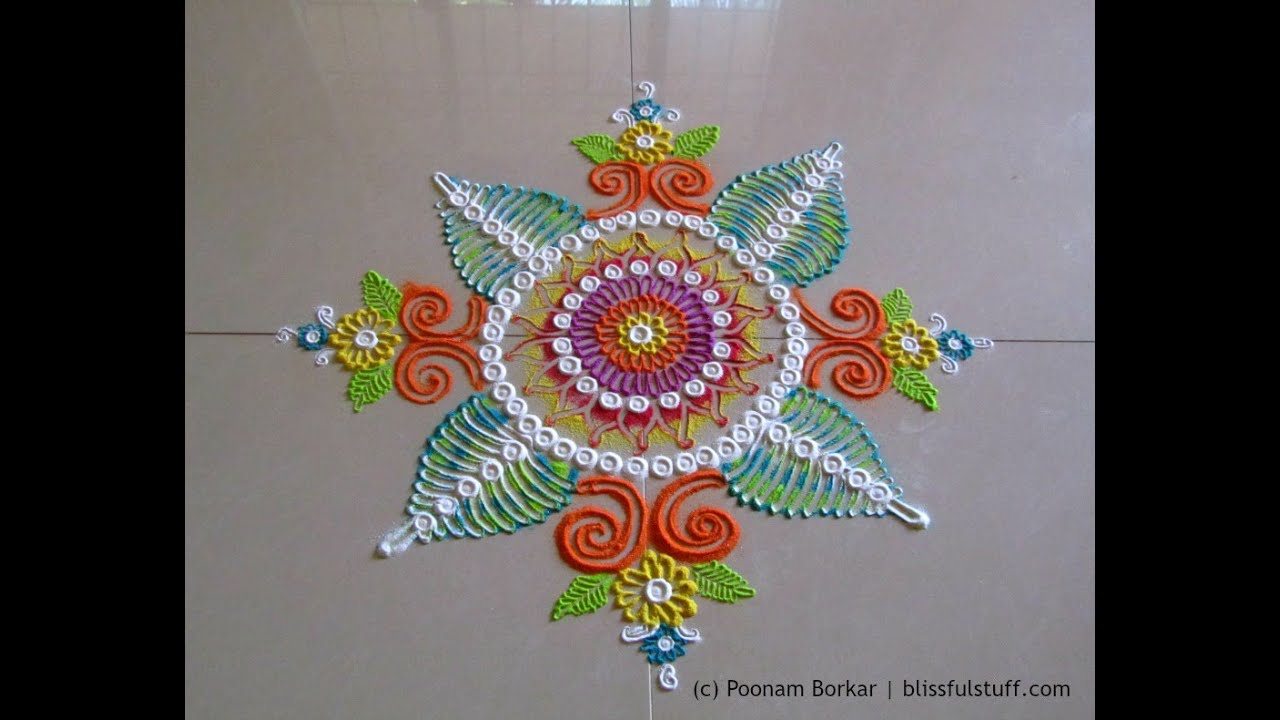 Beautiful and easy free hand rangoli | Creative rangoli design | Poonam Borkar rangoli designs