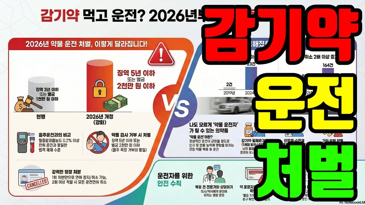 감기약 운전 처벌 #약물운전 #도로교통법개정 #감기약운전 #면허취소 #2026년 #음주운전동일처벌 #항히스타민제 #안정제 #수면제 #압구정롤스로이스사건 #졸음운전 #처방약물 #운전