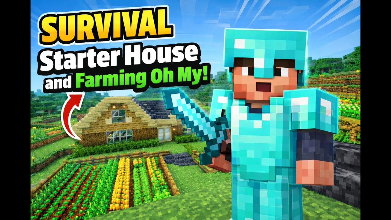 Minecraft Survival Episode 4: Building a Starter House & Farm | Easy Early-Game Base Tutorial