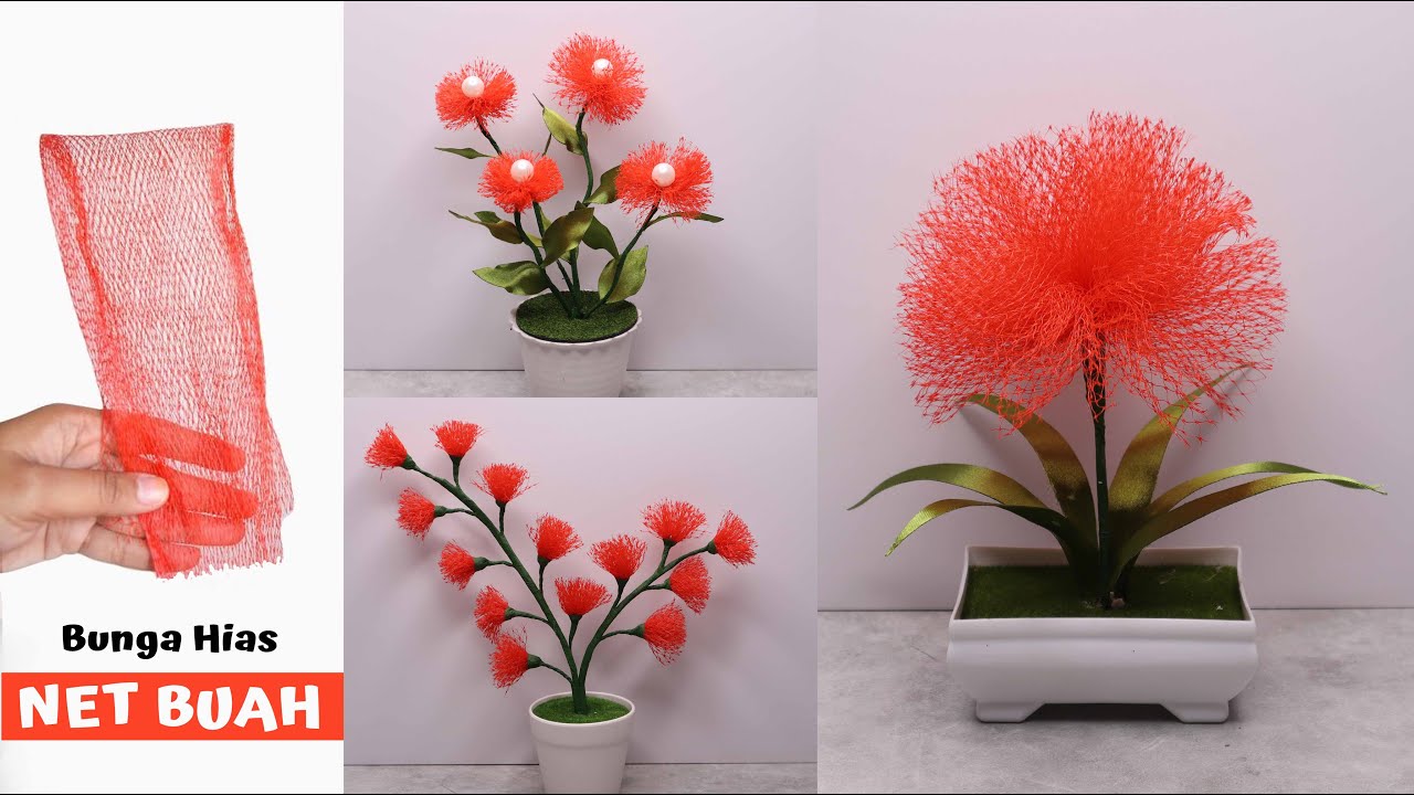 3 Ide Bunga Hias dari Net Buah ! | Beautiful flower from plastic fruit net | Best out of waste