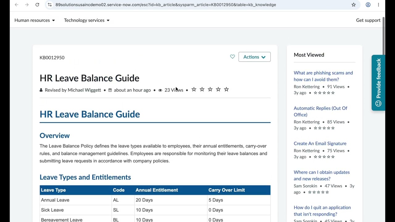 Employee leave balance DEMO1