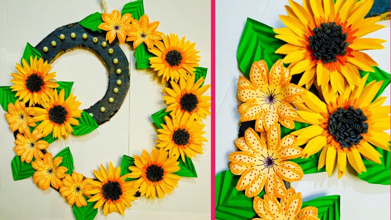 Paper Sunflower 🌻 Wall Hanging/Easy Flower Wall Decoration/Wall Hanging Craft/DIYPaper wall decor