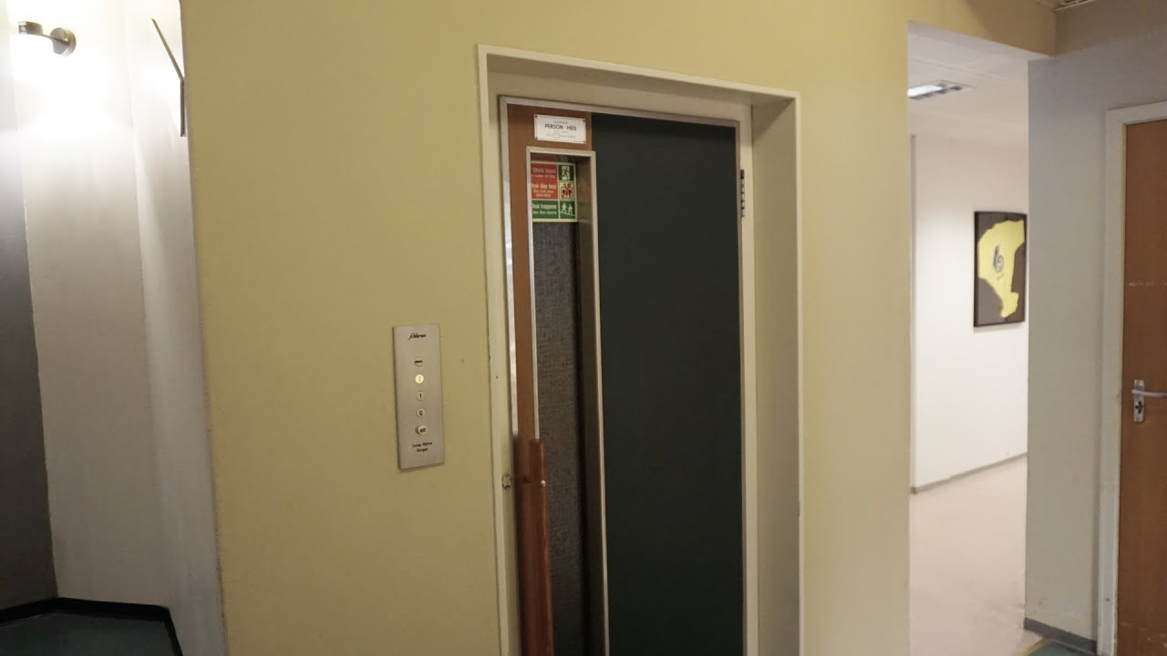 Original 1967 Jonas Myhre (Schlieren) traction elevator & dumbwaiter @ Library, Haugesund, Norway