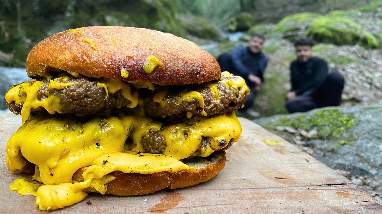 Strange challenges of cooking burgers in the forest | camping burger recipe
